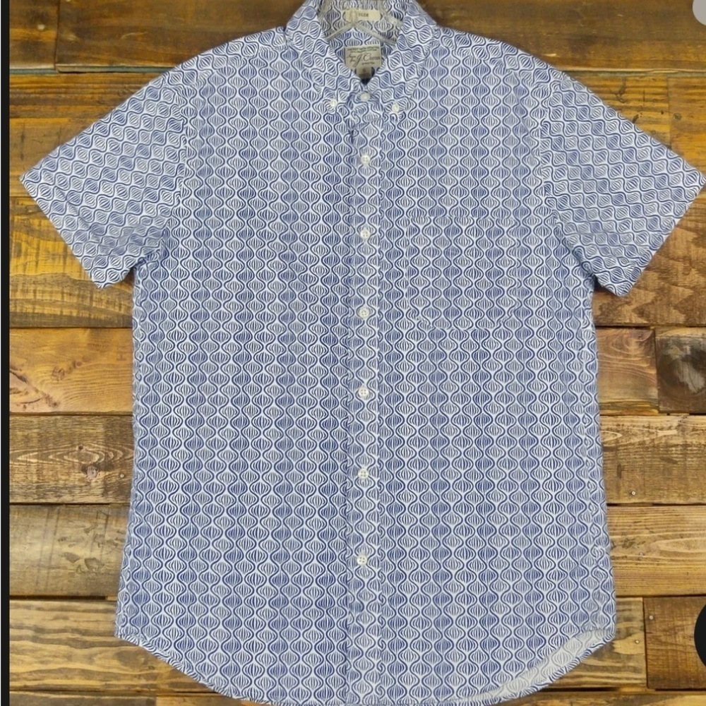J. Crew Men's Blue Wave Pattern slim cut Shirt